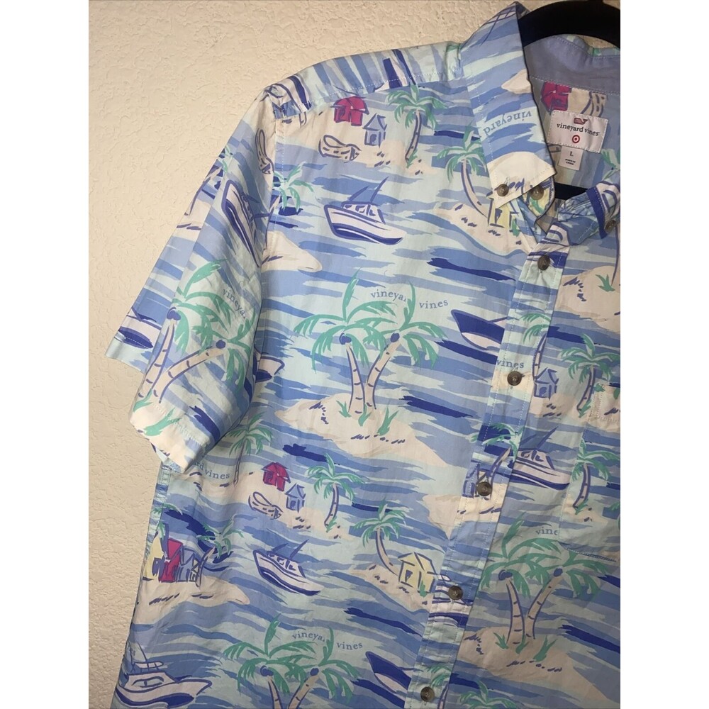 Vineyard Vines Island Tropical shirt Boat L Ocean Short Sleeve button - Picture 5 of 8